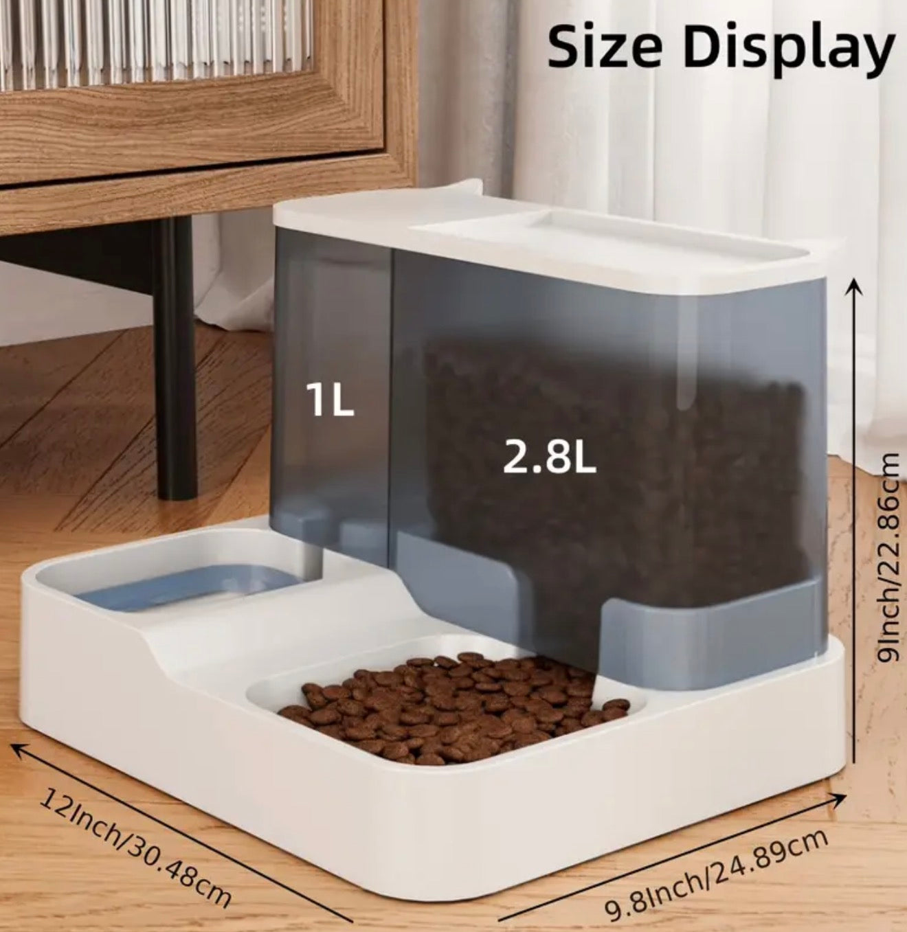 Automatic Dog Cat Feeder and Water Dispenser – 2-in-1 Gravity Feeding System with Food Bowl, Easy-Clean Pet Waterer Set