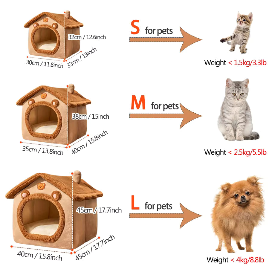 Cozy Foldable Pet House – Soft Washable Bed for Cats, Puppies & Small Dogs