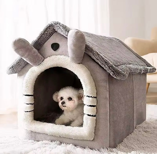Cozy foldable pet house with washable cushion — perfect for cats, puppies, and small dogs. Soft, durable, and stylish for all seasons.