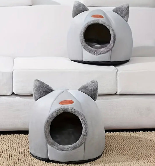 Cozy foldable pet house with washable cushion — perfect for cats, puppies, and small dogs. Soft, durable, and stylish for all seasons.
