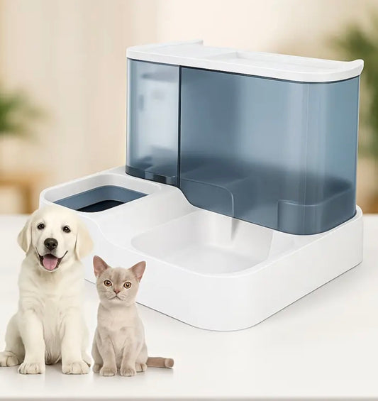 Automatic Dog Cat Feeder and Water Dispenser – 2-in-1 Gravity Feeding System with Food Bowl, Easy-Clean Pet Waterer Set